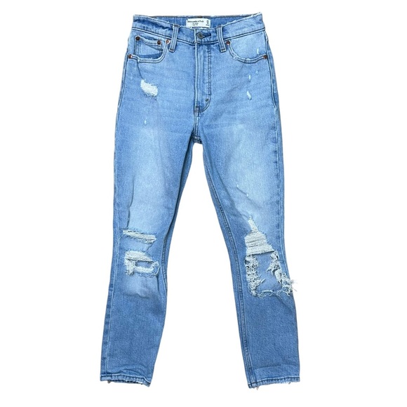 Abercrombie & Fitch Women’s The Skinny High Rise Light Wash Distressed Jeans - Picture 1 of 8